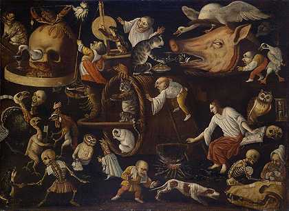矮人的巫术场景`Witchcraft Scene with Dwarves (ca. 1700–1710) by Pseudo Bocchi
