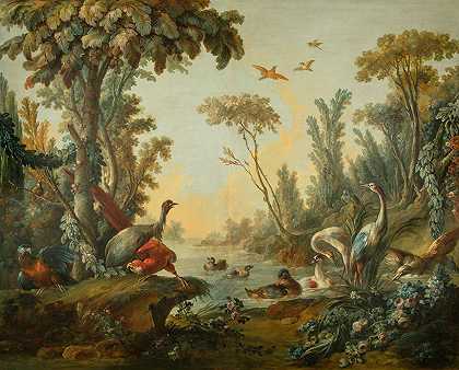 涉禽景观`Paysage aux échassiers (1765 ~ 1770) by Jean-Baptiste Huet