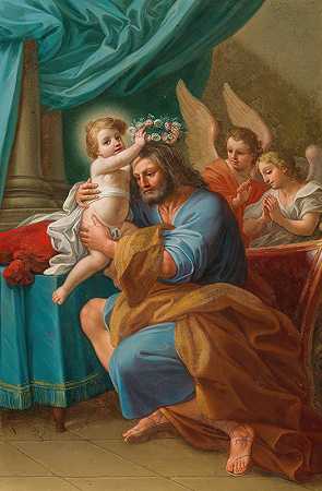 基督之子在天使的陪伴下为圣约瑟夫加冕`The Christ Child crowning Saint Joseph with Angels behind by Mattia de Mare