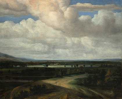 带有乡村庄园的全景景观`A Panoramic Landscape with a Country Estate (ca. 1649) by Philips Koninck