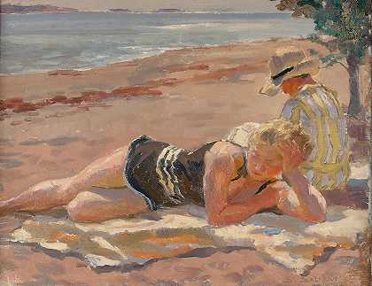 在海滩上`On The Beach (1929) by Santeri Salokivi