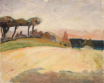 意大利风景`Italian Landscape (1918) by Thorvald Erichsen