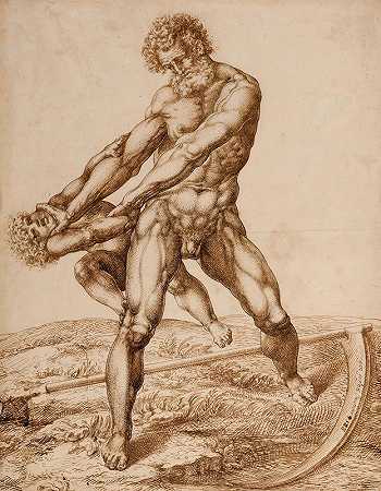 时间与青春搏斗`Le Temps combattant la Jeunesse (1588) by Jacques Quesnel