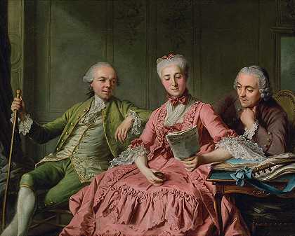 乔瑟尔公爵和两个同伴的假定肖像`Presumed Portrait of the Duc de Choiseul and Two Companions by Jacques Wilbaut