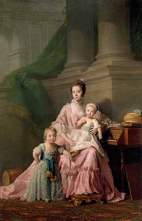 夏洛特女王和她的两个长子`Queen Charlotte, with her Two Eldest Sons (circa 1764~69) by Allan Ramsay