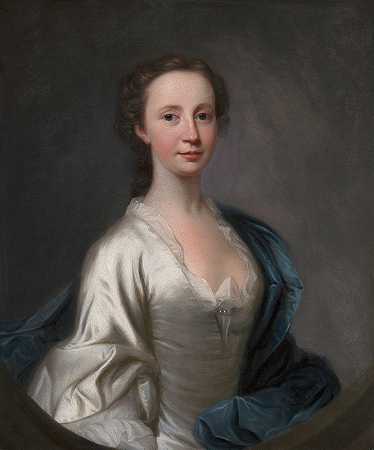 一位女士的肖像`Portrait of a Lady (ca. 1750) by James Cranke