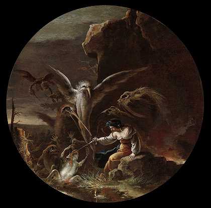 巫术场景，早晨`Scenes of Witchcraft, Morning (c. 1645~1649) by Salvator Rosa