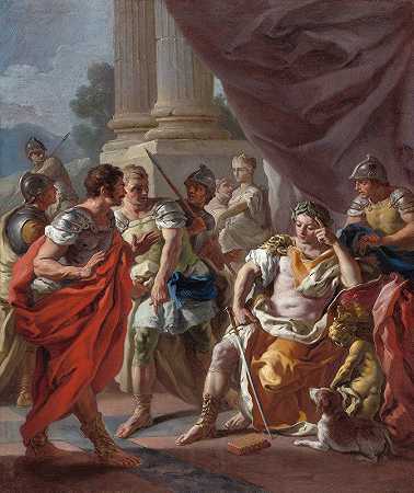 亚历山大谴责虚假赞扬`Alexander Condemning False Praise (1760s) by Francesco de Mura