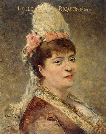 肖像d埃迪勒·里克尔`Portrait dÉdile Riquer (1885) by Théobald Chartran