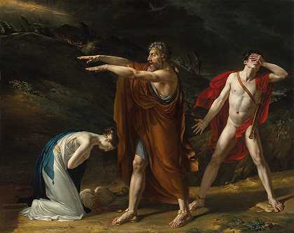 安提戈涅恳求俄狄浦斯解除波利尼西亚人对他的诅咒`Antigone imploring Oedipus to lift his curse from Polynices by Michel Lambert