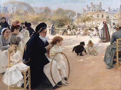卢森堡花园，巴黎，1887年`The Luxembourg Gardens, Paris, 1887 by Albert Edelfelt