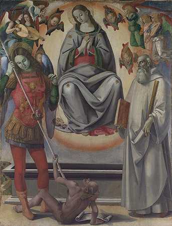 圣母玛利亚与圣徒迈克尔和本笃`The Assumption of the Virgin with Saints Michael and Benedict (ca. 1493–96) by Luca Signorelli