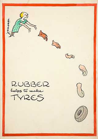 橡胶有助于制造轮胎`Rubber helps to make tyres (between 1939 and 1946) by Fougasse  