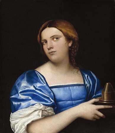 一位年轻女子作为智慧女子的肖像`Portrait of a Young Woman as a Wise Virgin (c. 1510) by Sebastiano del Piombo