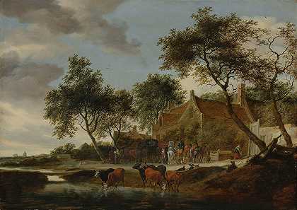 浇水的地方`The watering place (1660) by Salomon van Ruysdael