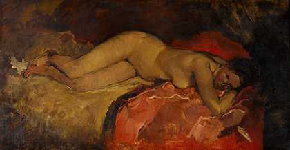 裸体躺着`Reclining nude by George Hendrik Breitner