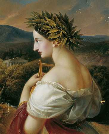 萨福`Sappho (1839) by Karl Joseph Aloys Agricola
