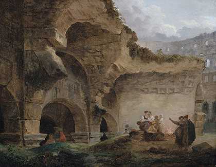 罗马竞技场废墟中的洗衣女工`Washerwomen in the Ruins of the Colosseum by Hubert Robert