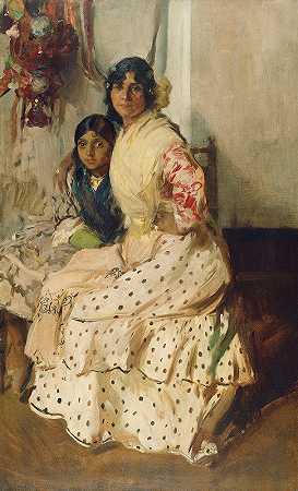 吉普赛人佩皮拉和她的女儿`Pepilla the Gypsy and Her Daughter (1910) by Joaquín Sorolla