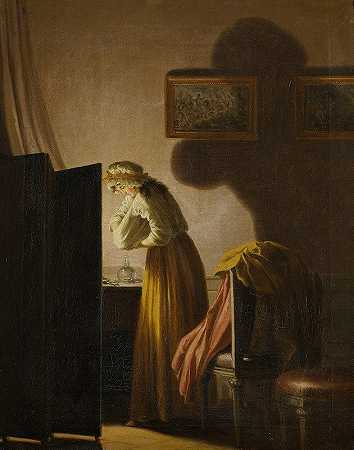捡跳蚤的女人`A Woman Picking Fleas by Candlelight by Candlelight by Pehr Hilleström