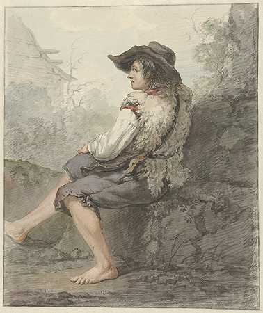 坐着的男孩戴着帽子和羊皮，在左边`Zittende jongen met hoed en schapenvacht, naar links (1766 ~ 1815) by Jacob van Strij
