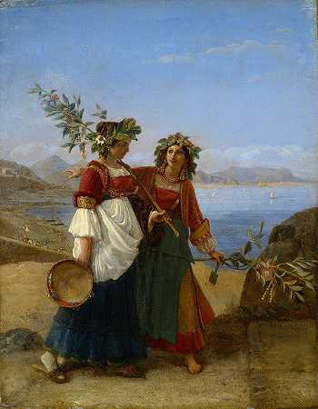 两个那不勒斯女孩从宴会上归来`Dies palmarum, Two Neapolitan Girls Returning from the Feast (1823) by Louis Léopold Robert