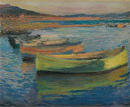 科利乌尔附近的船`Barques Aux Environs De Collioure (circa 1910) by Henri Martin