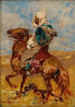 骑马的北非人`North African On Horseback by Henri Émilien Rousseau