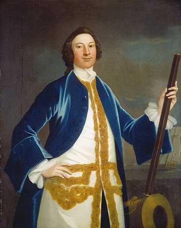 身份不明的英国海军军官`Unidentified British Navy Officer (c. 1745) by John Wollaston