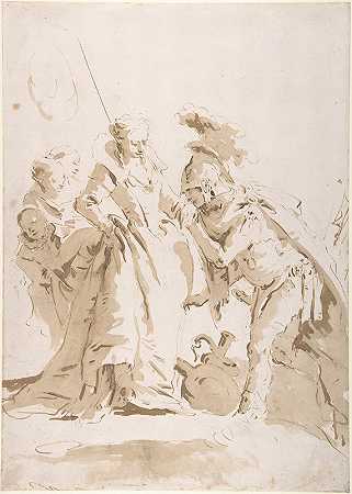 安东尼和克利奥帕特拉的会面`The Meeting of Anthony and Cleopatra (1696–1770) by Giovanni Battista Tiepolo