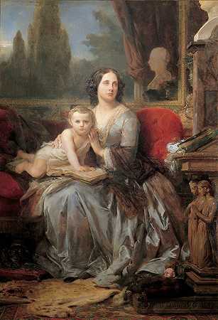 加利拉公爵夫人玛丽亚·布里格诺尔·赛尔和她的儿子菲利波`Maria Brignole~Sale, Duchess of Galliera, with her son Filippo (1856) by Léon Cogniet