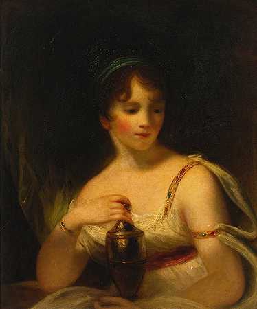 艺术家夏洛特·厄尔·比奇的肖像普赛克的女儿`Portrait of Charlotte Earle Beechey, the artists daughter, as Psyche by Sir William Beechey