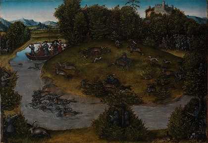 萨克森州选举人弗雷德里克·怀斯（1463-1525）的猎鹿活动`The Stag Hunt of the Elector Frederic the Wise (1463~1525) of Saxony by Lucas Cranach the Elder