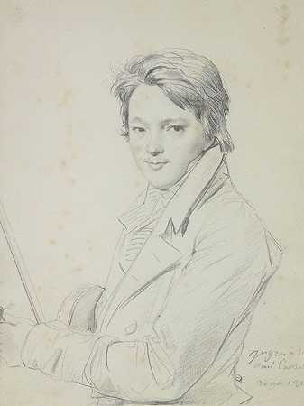 作曲家奥古斯特·马修·潘塞隆的肖像（1795-1859）。`Portrait du compositeur Auguste~Mathieu Panseron (1795~1859). (1815 ~ 1818) by Jean Auguste Dominique Ingres