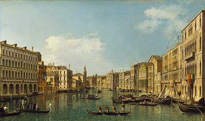 威尼斯，从福斯卡里宫到卡里塔的大运河`Venice, the Grand Canal from the Palazzo Foscari to the Carità (c. 1740 ~ 1750) by Canaletto