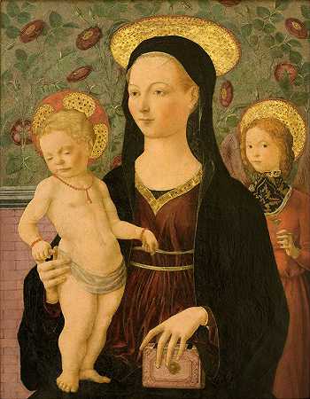 女子和天使的孩子`Virgin and Child with an Angel (circa 1460) by Francesco del Cossa