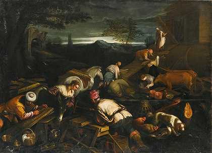 诺亚领着动物们上了方舟`Noah Leading The Animals Onto The Ark by Follower of Jacopo da Ponte