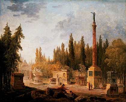 法国纪念碑博物馆花园，前小奥古斯丁修道院`Le Jardin du Musée des monuments français, ancien couvent des Petits~Augustins (1803) by Hubert Robert
