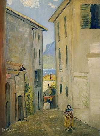 卢加诺大街`Street in Lugano by Louis Michel Eilshemius