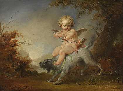 丘比特骑狗`Cupid riding a dog by Januarius Zick