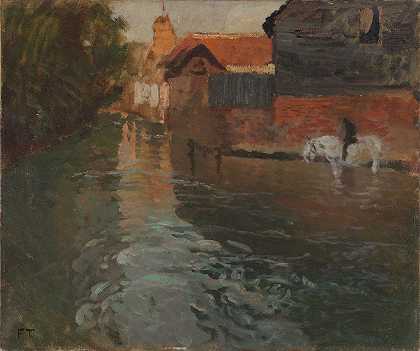 法国北部的河流`River in northern France (1898) by Frits Thaulow