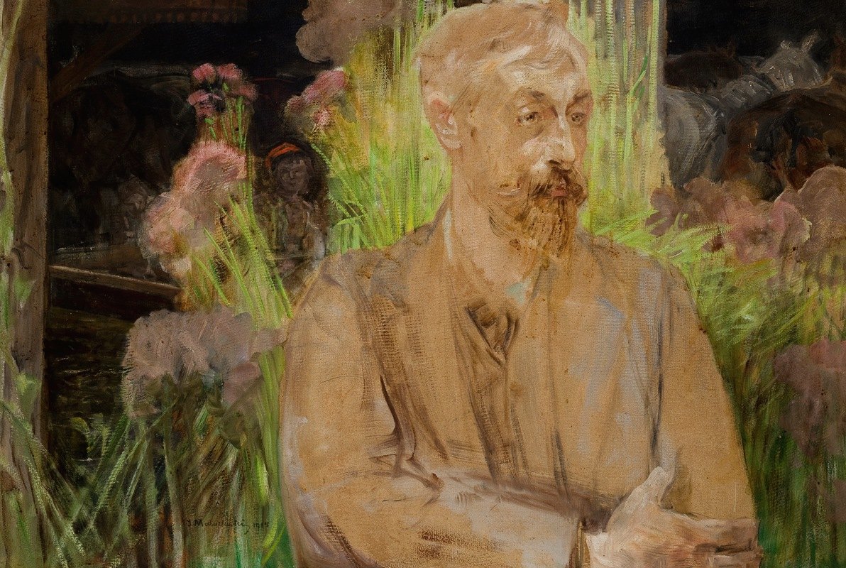 肖像研究（Stanisław Dębicki——艺术家、画家）`Portrait Study (Stanisław Dębicki – Artist, Painter) (1914) by Jacek Malczewski