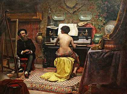 静止的模特`The model at rest (1882) by Almeida Júnior
