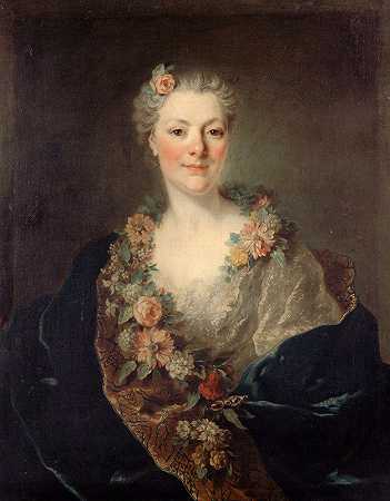 迪恩夫人的肖像画，出生于董事会，画家迪恩的嫂子`Portrait de Mme Doyen, née de la Planche, belle~sœur du peintre Doyen (1750) by Louis Tocqué