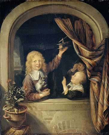 带捕鼠器的孩子们`Children with a mousetrap (1660 ~ 1676) by Domenicus van Tol