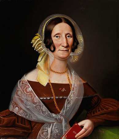 女作家萨拉·瓦克林的肖像`Portrait Of The Authoress Sara Wacklin (1840) by Johan Erik Lindh