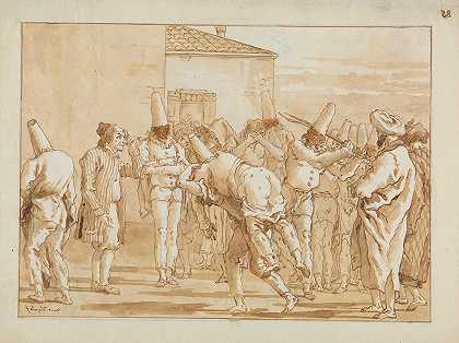 对朋切尼罗的鞭打`The Flogging of Punchinello (ca. 1800) by Giovanni Domenico Tiepolo