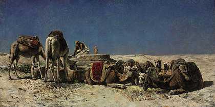 蓄水池旁的骆驼`Camels beside a cistern (1880~1881) by Edwin Lord Weeks
