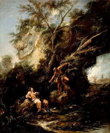 基督诱惑下的风景`Landscape with the Temptation of Christ (circa 1715) by Alessandro Magnasco