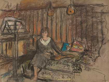 弗里德·梦想家夫人（研究）`Madame Fried Rêveuse (Étude) (1924) by Édouard Vuillard